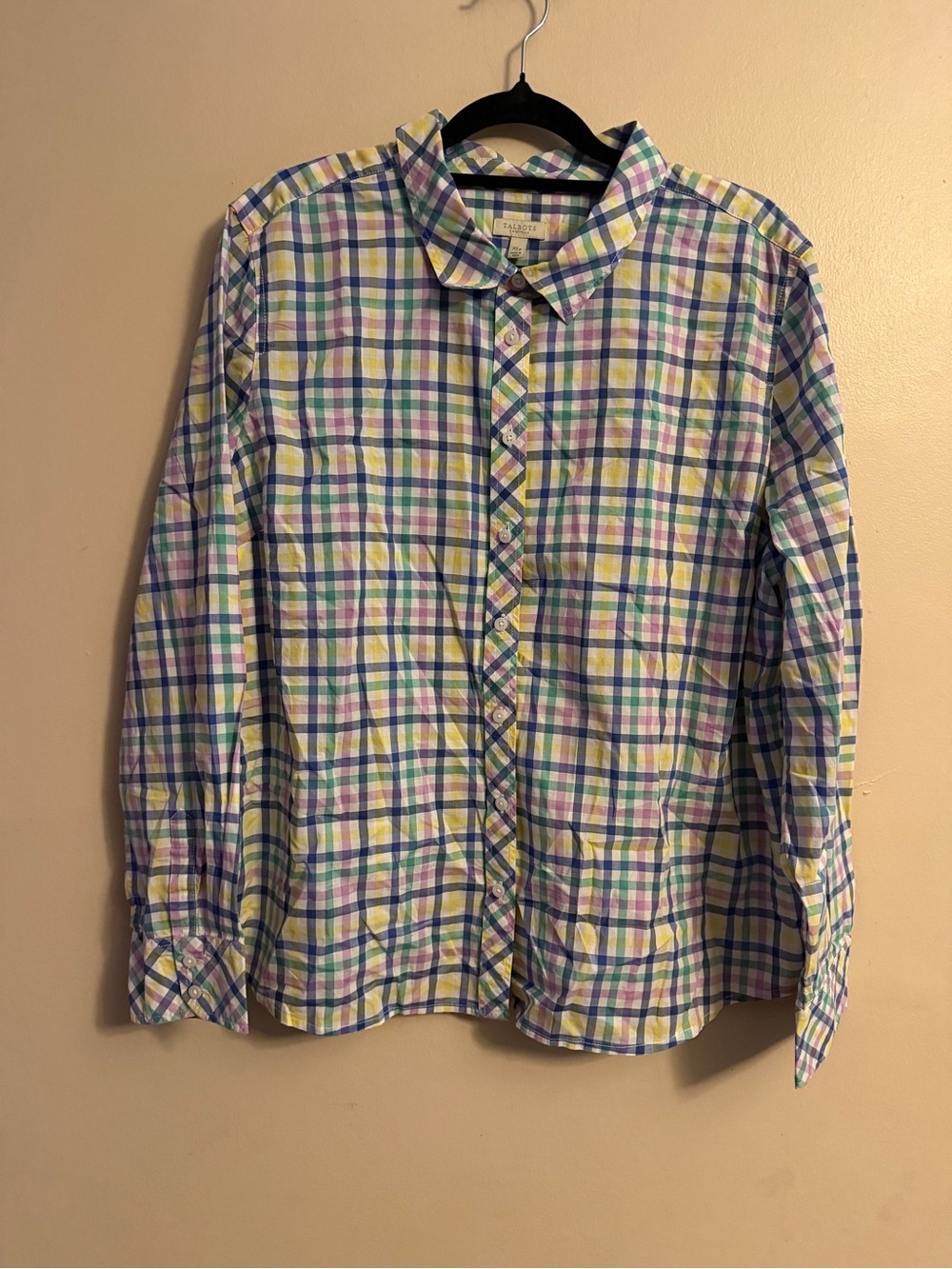 Talbots Pastel Plaid Button-Down Shirt - Blue, Green, Yellow, Purple